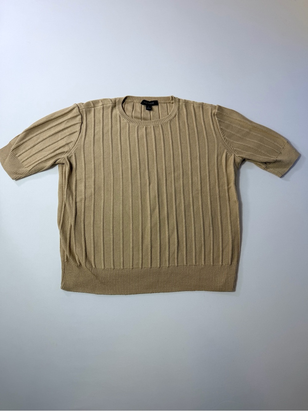 Ann Taylor Men's Short-Sleeve Crewneck Ribbed Sweater Beige Tan Sz Medium